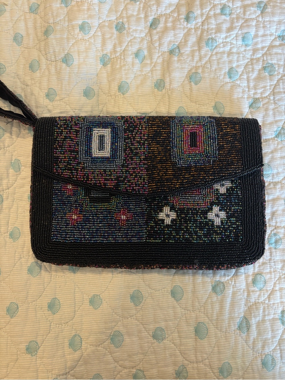 Vintage Beaded glam Wristlet Clutch Geometric Boho Festival Southwestern Bag